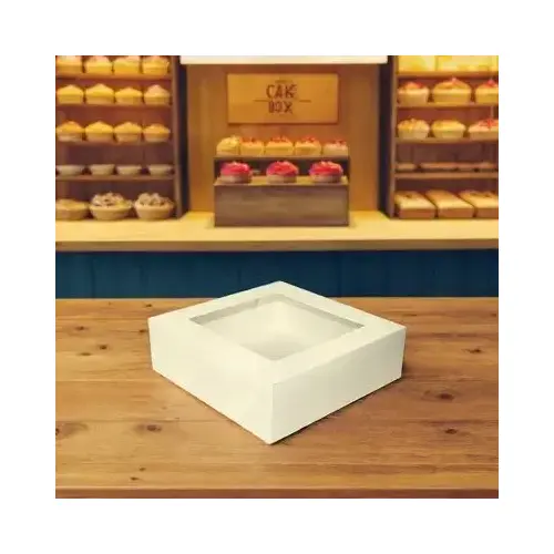 Cake Box 8X8X2.5 IN Paperboard White Square 4 Corner Beers 1-Piece Automatic With Window - pack of 200