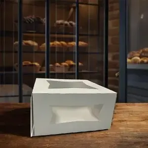 Imperial Dade WW884 Bakery Box 8X8X4 IN SBS Paperboard White Square Tuck Top 4 Corner Beers Automatic With Window - pack of 150