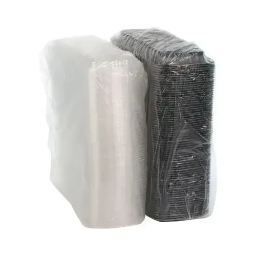 Full Slab Rib Take-Out Container Base & Lid Combo With Dome Lid 41.9 OZ MFPP OPS Black Clear Rectangle Anti-Fog - pack of 80