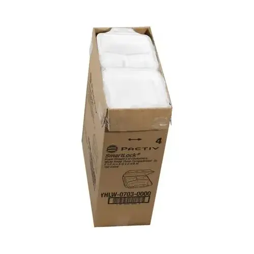 Take-Out Container Hinged With Dome Lid Small (SM) 7.5X8X2.6 IN 3 Compartment Polystyrene Foam White Square - pack of 150 Take-Out Container Hinged With Dome Lid Small (SM) 7.5X8X2.6 IN 3 Compartment Polystyrene Foam White Square - pack of 150