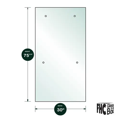 Denali Fixed Panel 3/8" Clear Tempered Glass - 30" x 75-3/4" - Prep for 24" CTC Towel Bar 7379 Denali Fixed Panel 3/8" Clear Tempered Glass - 30" x 75-3/4" - Prep for 24" CTC Towel Bar 7379