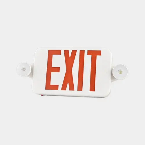 Emergency Or Exit Sign Combo With 2 LED Heads, 2W, White Finish Emergency Or Exit Sign Combo With 2 LED Heads, 2W, White Finish