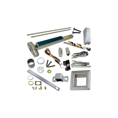 KIT - QEL (Quiet Electric Latch Retraction), RX (Request to Exit Switch), SVR (Surface Vertical Rod) Smooth Exit Device, 110MD-NL-OP Nightlatch Trim (Requires Rim Cylinder), Less Bottom Rods, 48" x 84", Grade 1, 626/US26D Satin Chrome KIT - QEL (Quiet Electric Latch Retraction), RX (Request to Exit Switch), SVR (Surface Vertical Rod) Smooth Exit Device, 110MD-NL-OP Nightlatch Trim (Requires Rim Cylinder), Less Bottom Rods, 48" x 84", Grade 1, 626/US26D Satin Chrome