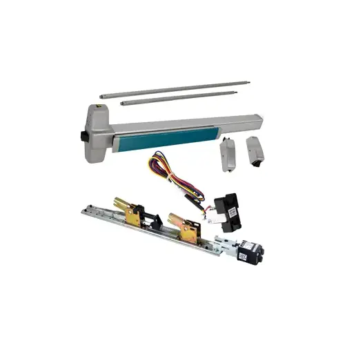 KIT - QEL (Quiet Electric Latch Retraction), RX (Request to Exit Switch), SVR (Surface Vertical Rod) Grooved Exit Device, Exit Only No Trim, 48" x 84", Grade 1, 628/US28 Satin Aluminum KIT - QEL (Quiet Electric Latch Retraction), RX (Request to Exit Switch), SVR (Surface Vertical Rod) Grooved Exit Device, Exit Only No Trim, 48" x 84", Grade 1, 628/US28 Satin Aluminum