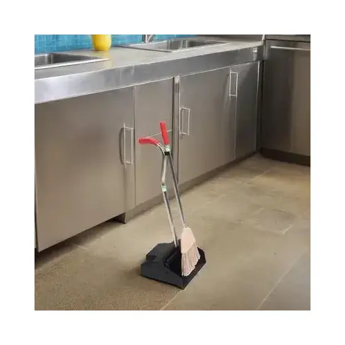 Ergo Dustpan With Broom, 12 W, Metal with Vinyl Coated Handle, Red/Silver