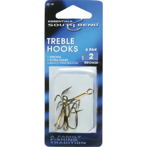 SouthBend Size 2 Bronze Treble Fishing Hook - pack of 4 SouthBend Size 2 Bronze Treble Fishing Hook - pack of 4