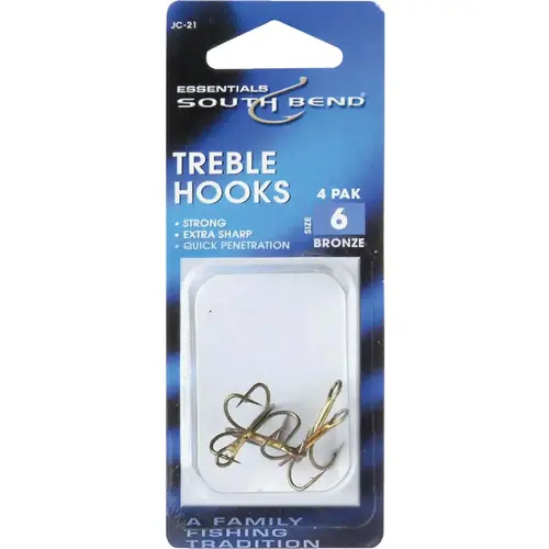 SouthBend Size 6 Bronze Treble Fishing Hook - pack of 4 SouthBend Size 6 Bronze Treble Fishing Hook - pack of 4