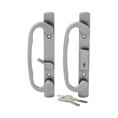 Patio Door Handle Keyed Offset Latch Brushed Chrome Finish Patio Door Handle Keyed Offset Latch Brushed Chrome Finish