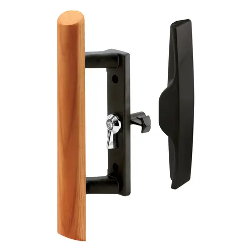 Sliding Glass Door Handle Set, 3-1/2 in., Diecast and Wood, Black, Hook Style, Internal Lock (Single Pack) Sliding Glass Door Handle Set, 3-1/2 in., Diecast and Wood, Black, Hook Style, Internal Lock (Single Pack)