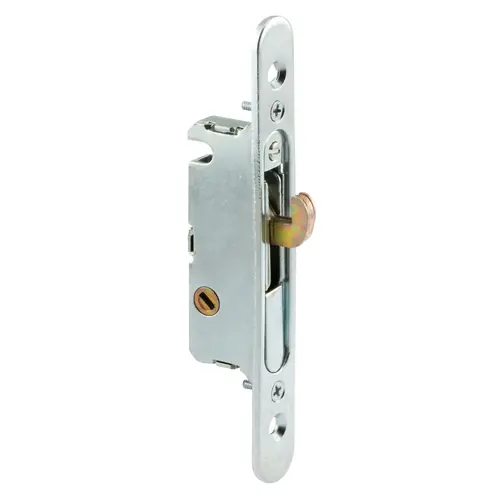 Mortise Lock - Adjustable, Spring-Loaded Hook Latch Projection for Sliding Patio Doors Constructed of Wood, Aluminum and Vinyl, 3-11/16 in., 45 Degree Keyway, Round Face Zinc Mortise Lock - Adjustable, Spring-Loaded Hook Latch Projection for Sliding Patio Doors Constructed of Wood, Aluminum and Vinyl, 3-11/16 in., 45 Degree Keyway, Round Face Zinc