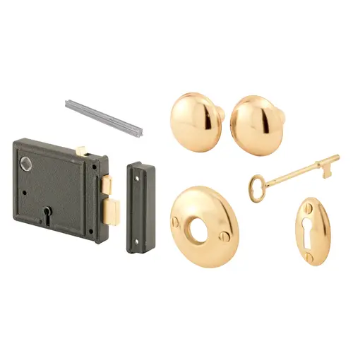 Horizontal Trim Lock Set, 3-3/8 In. Backset, Black Housing w/Brass Plated Knobs (1 Set) Horizontal Trim Lock Set, 3-3/8 In. Backset, Black Housing w/Brass Plated Knobs (1 Set)