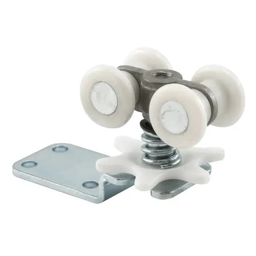 Door Roller, 23/32 in Dia Roller, Steel, 4-Roller, 100 lb, Top Mounting