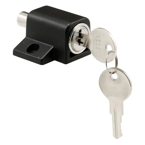Push-In Sliding Door Keyed Lock, 1 in., Diecast and Steel Components, Black Painted Finish (Single Pack)
