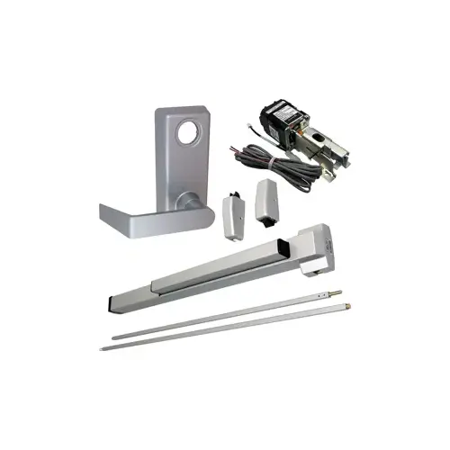 KIT - QEL (Quiet Electric Latch Retraction), Fire Rated SVR Surface Vertical Rod Exit Device, 230L Lever Trim, LHR Left Hand Reverse/Reversible Handing, 36" x 84", No Dogging, Grade 1, 689/SP28 Powder-Coated Aluminum KIT - QEL (Quiet Electric Latch Retraction), Fire Rated SVR Surface Vertical Rod Exit Device, 230L Lever Trim, LHR Left Hand Reverse/Reversible Handing, 36" x 84", No Dogging, Grade 1, 689/SP28 Powder-Coated Aluminum