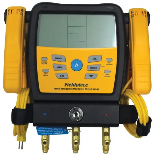 Fieldpiece Digital Sman Refrigerant Manifold 3-Port With Micron Gauge Black;Yellow Fieldpiece Digital Sman Refrigerant Manifold 3-Port With Micron Gauge Black;Yellow