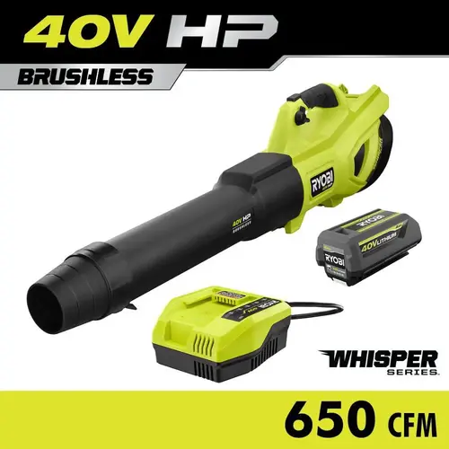 Ryobi 40v Brushless Whisper Series 160 Mph 650 CFM Cordless Battery Leaf Blower
