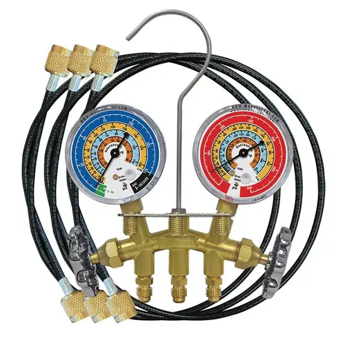 Mastercool Brass 2-Way Manifold Gauge Set With Thermoplastic Service Hoses