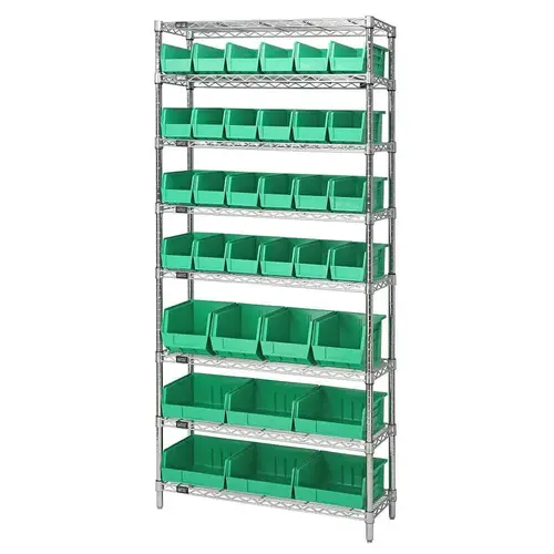 Quantum Storage Systems Wire Shelving Green Bin 36 X 12 X 74 Grey Epoxy Finish Black Quantum Storage Systems Wire Shelving Green Bin 36 X 12 X 74 Grey Epoxy Finish Black