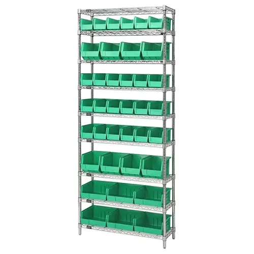 Quantum Storage Systems Wire Shelving Green Bin 36 X 12 X 86 Black Epoxy Finish