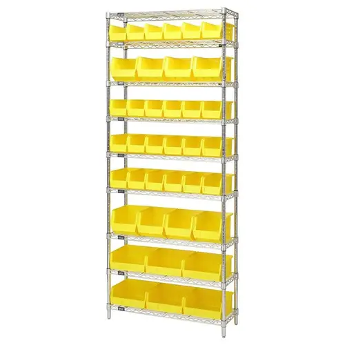 Quantum Storage Systems Wire Shelving Yellow Bin 24 X 12 X 86 Grey Epoxy Finish Black