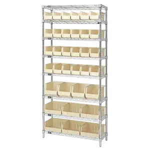 QUANTUM STORAGE SYSTEMS B-WR74-1260GY-8IV Quantum Storage Systems Wire Shelving Ivory Bin 60 X 12 X 74 Grey Epoxy Finish Black