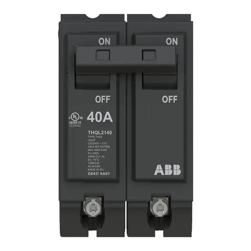 Abb Q-Line 2-Pole Circuit Breaker, Plug-In, Standard Trip, 40 Amp
