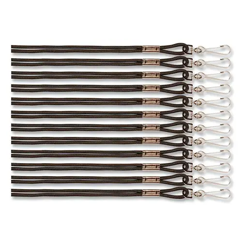 Champion Sports Lanyard, Metal J-Hook Fastener, 20" Long, Black, Package Of 12