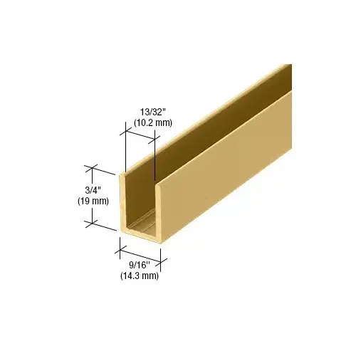 Satin Brass Frameless Shower Door Aluminum Deep U-Channel for 3/8" Thick Glass -  84" Length - pack of 50