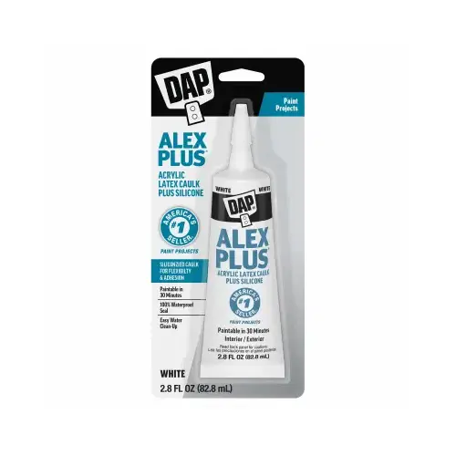Alex Plus All-Purpose Caulk, White, 30 min Paint Ready, 24 hr Water Ready Curing, 40 to 100 deg F, 2.8 fl-oz Alex Plus All-Purpose Caulk, White, 30 min Paint Ready, 24 hr Water Ready Curing, 40 to 100 deg F, 2.8 fl-oz