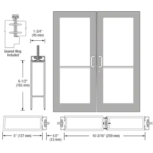 Clear Anodized Custom Pair Series 550 Wide Stile Geared Hinge Entrance Doors for Surface Mount Door Closers Clear Anodized Custom Pair Series 550 Wide Stile Geared Hinge Entrance Doors for Surface Mount Door Closers