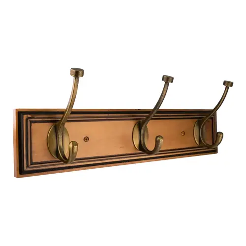 Beveled Squared Hook Rack, Pine with Zinc, 18" Length, Honey Pine with Gilded Bronze Finish