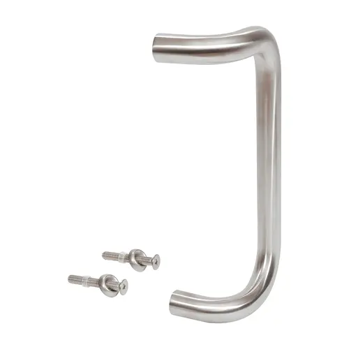 Solid Offset Pull Handle, 9" Length, 8" Mounting Center To Center, 1" Diameter, Aluminum Material, Brushed Stainless Steel Finish Solid Offset Pull Handle, 9" Length, 8" Mounting Center To Center, 1" Diameter, Aluminum Material, Brushed Stainless Steel Finish