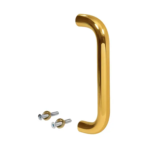 Solid Pull Handle, 9" Length, 8" Mounting Center To Center, 1" Diameter, Aluminum Material, Polished Brass Finish Solid Pull Handle, 9" Length, 8" Mounting Center To Center, 1" Diameter, Aluminum Material, Polished Brass Finish