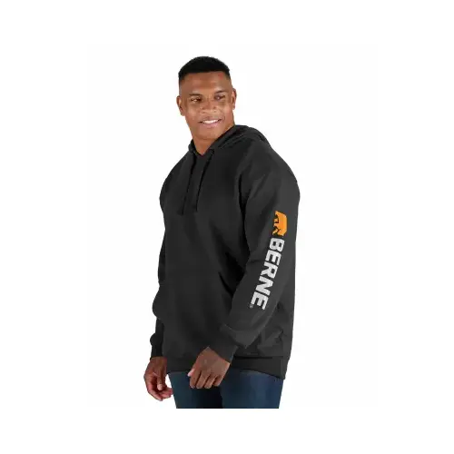 Men's Medium Regular Black Signature Sleeve Hooded Pullover Sweatshirt