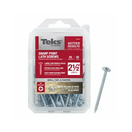 #8 x 2-1/2" MOD TRUSS HEAD SHARP PT LATH Screws 80-Ct. #8 x 2-1/2" MOD TRUSS HEAD SHARP PT LATH Screws 80-Ct.