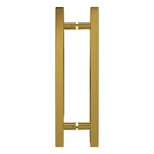Square Ladder Pull Back-to-Back Handle 12" Length, 8" Mounting Center To Center, 5/16" To 1/2" Glazing Thickness, Polished Brass Finish Square Ladder Pull Back-to-Back Handle 12" Length, 8" Mounting Center To Center, 5/16" To 1/2" Glazing Thickness, Polished Brass Finish