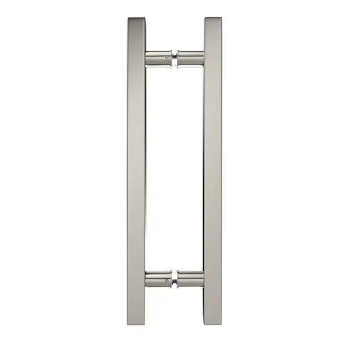 Square Ladder Pull Back-to-Back Handle 12" Length, 8" Mounting Center To Center, 5/16" To 1/2" Glazing Thickness, Polished Nickel Finish Square Ladder Pull Back-to-Back Handle 12" Length, 8" Mounting Center To Center, 5/16" To 1/2" Glazing Thickness, Polished Nickel Finish