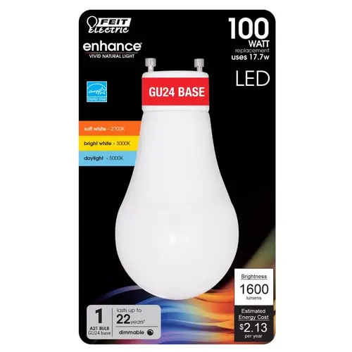 LED Bulb A21 GU24 Adjustable White 100 Watt Equivalence White LED Bulb A21 GU24 Adjustable White 100 Watt Equivalence White