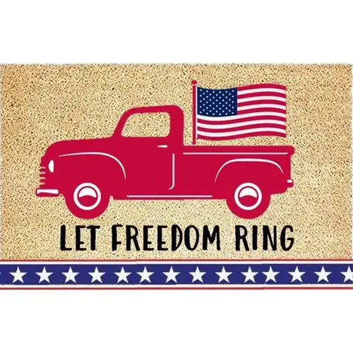 Door Mat Americana 18" W X 28" L Multi-Color Freedom Ring with Red Truck Coir Multi-Color