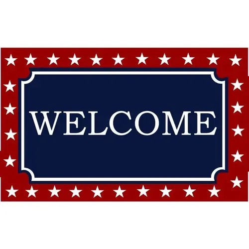 Door Mat Americana 18" W X 28" L Multi-Color Welcome with Star Border Coir Multi-Color