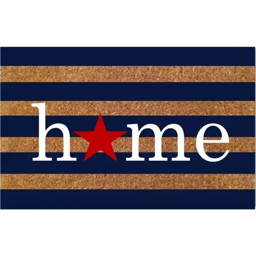 Door Mat Americana 18" W X 28" L Multi-Color Home with Red Star Coir Multi-Color