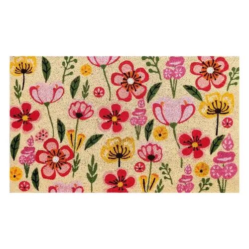 Door Mat 18" W X 30" L Multi-Color Floral Coir Multi-Color