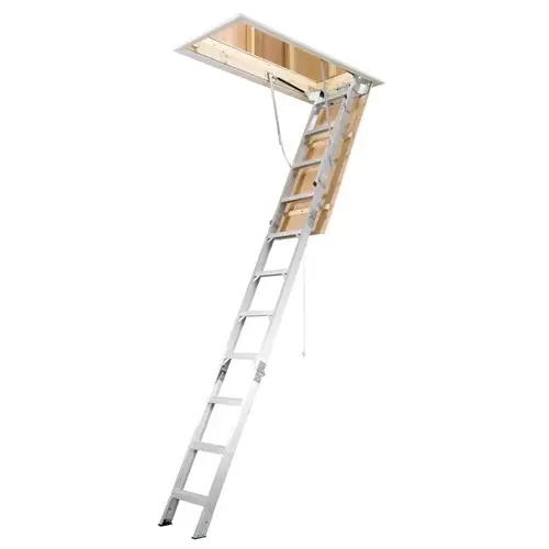 Attic Ladder 8 To 10.25 ft. Ceiling 22.5" x 54" Aluminum Type IAA 375 lb. capacity Attic Ladder 8 To 10.25 ft. Ceiling 22.5" x 54" Aluminum Type IAA 375 lb. capacity