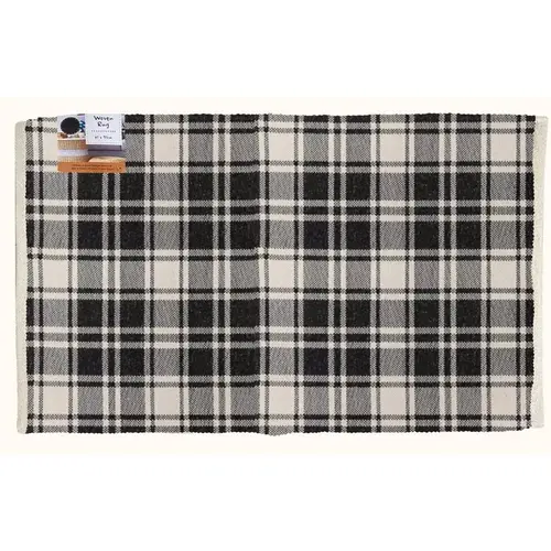Accent Rug 36" W X 24" L Black/White Checkered Polyester Black/White