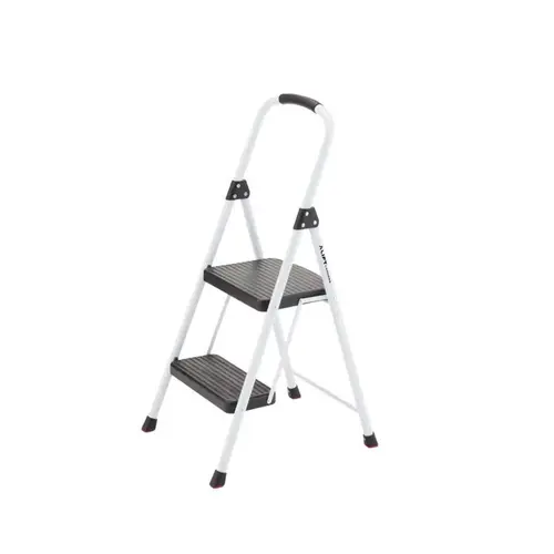 Folding Step Stool Lift Ladders 40.16" H X 17.3" W X 2.5" D 225 lb. capacity 2 step Steel Folding Step Black/White