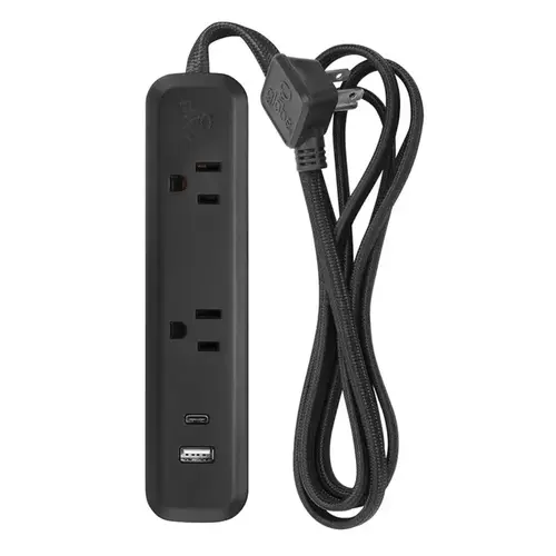 Power Strip 6 ft. L 2 outlets Black Black