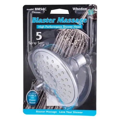 Showerhead Blaster Massage Polished Chrome Plastic 5 settings 2.5 gpm Polished Chrome Showerhead Blaster Massage Polished Chrome Plastic 5 settings 2.5 gpm Polished Chrome