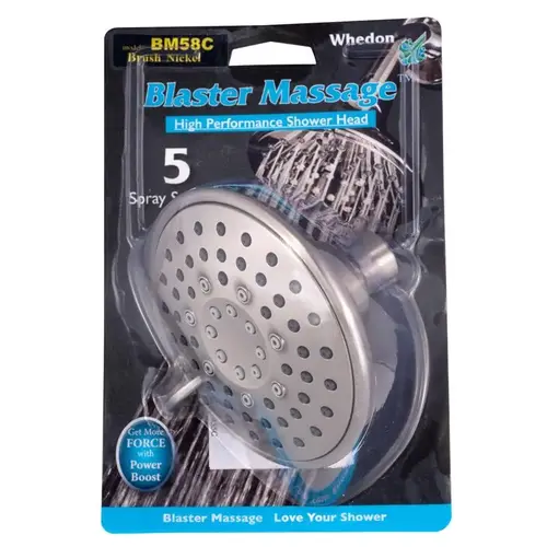 Wallmount Showerhead Blaster Massage Brushed Nickel Nickel 5 settings 2.5 gpm Brushed Nickel Wallmount Showerhead Blaster Massage Brushed Nickel Nickel 5 settings 2.5 gpm Brushed Nickel