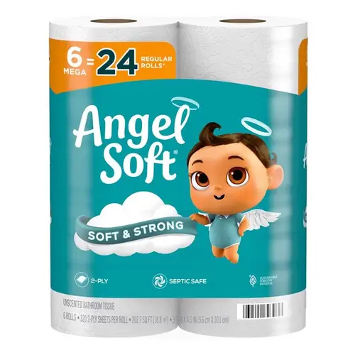 Toilet Paper 6 Rolls 320 sheet 1280" White Toilet Paper 6 Rolls 320 sheet 1280" White