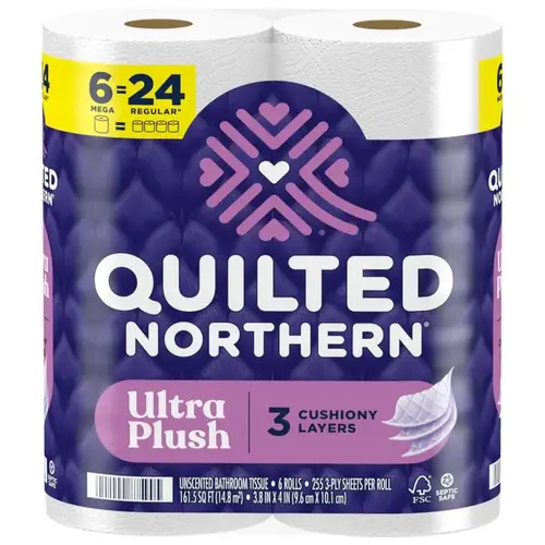 Toilet Paper Ultra Plush 6 Rolls 255 sheet 1020" White - pack of 6 Toilet Paper Ultra Plush 6 Rolls 255 sheet 1020" White - pack of 6